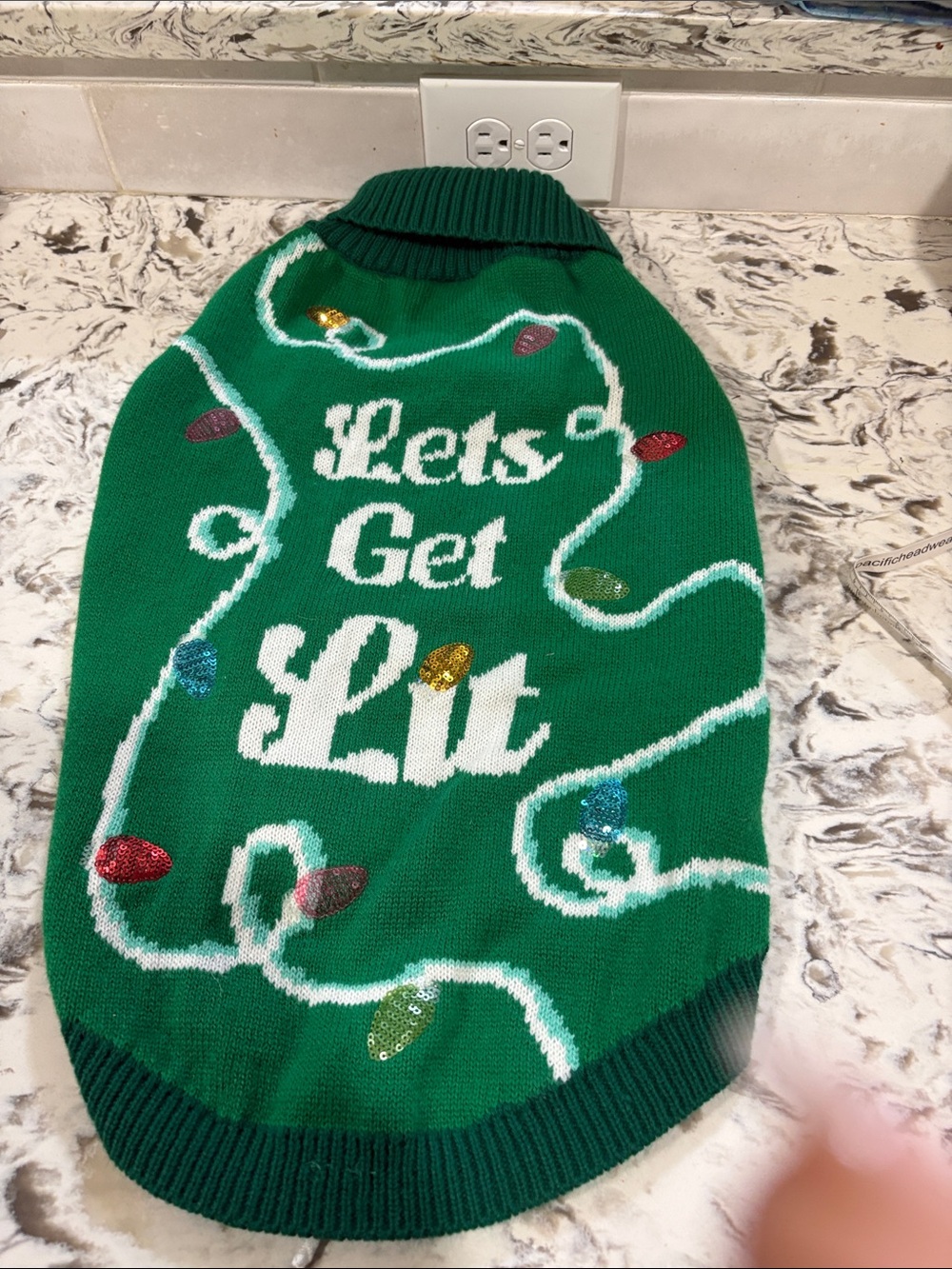 Holiday 'Let's Get Lit' Green large  Pet Sweater ugly sweater costume